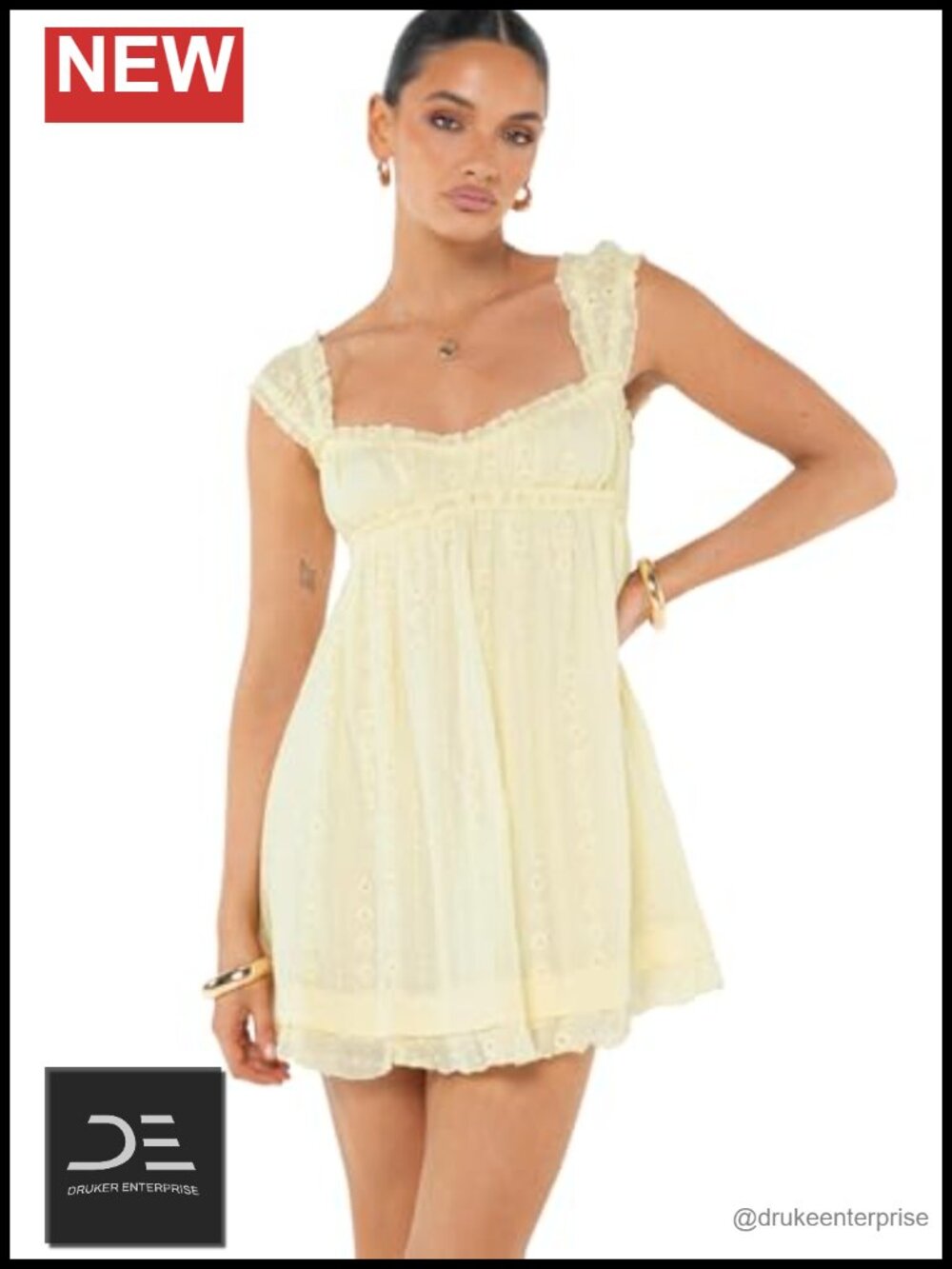 Princess Polly Carlita Mini Dress Slim Fit Anglaise Frill Hem Square Neck